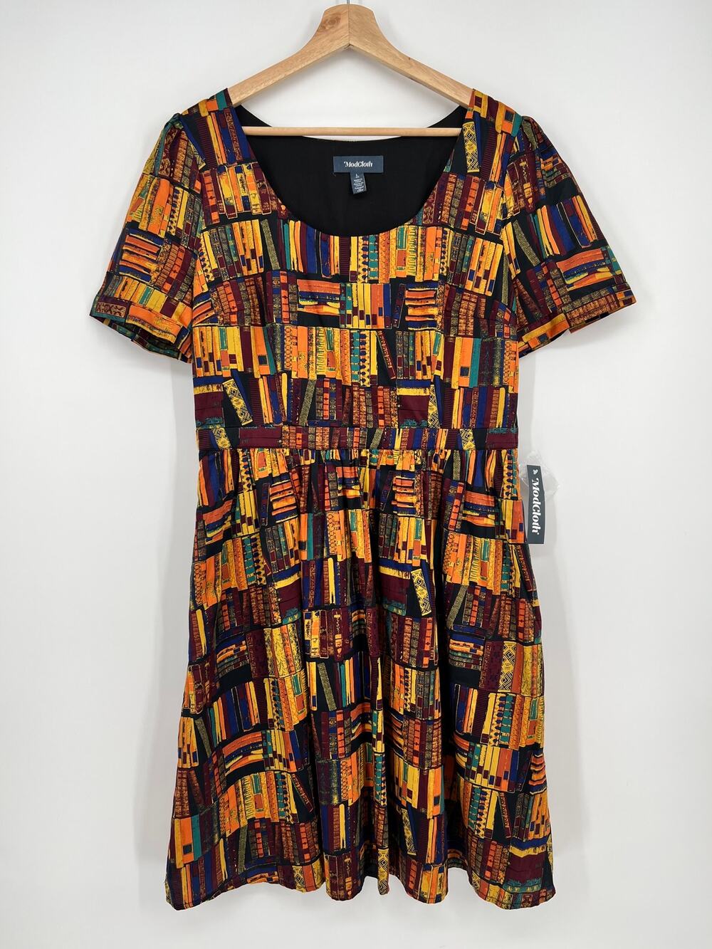ModCloth What's the Scoop Dress Library Books RARE Large Cotton A Line NEW Retro - Picture 1 of 10